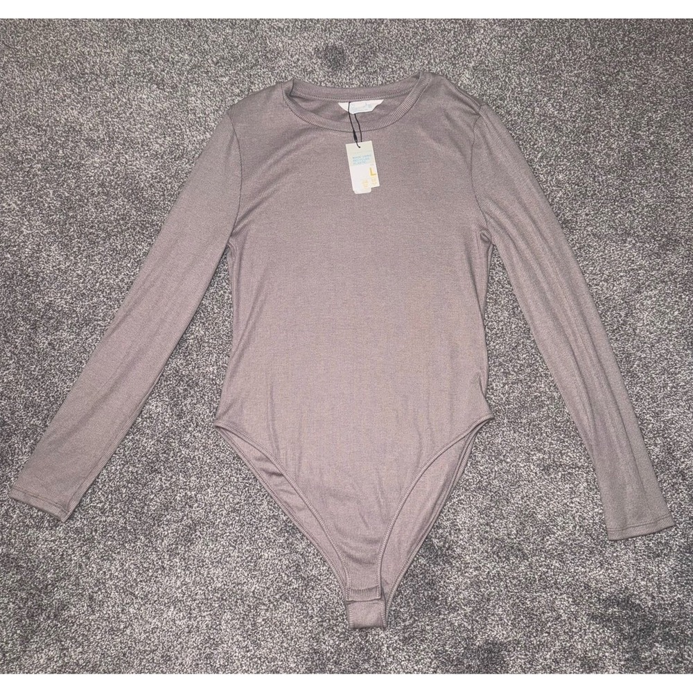 Primark Women's Taupe Long Sleeve Bodysuit Size Large‎ NWT